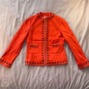 Carlisle Blazer Size 10 Orange Rust Embroidered Wool Angora Cashmere Fall Career